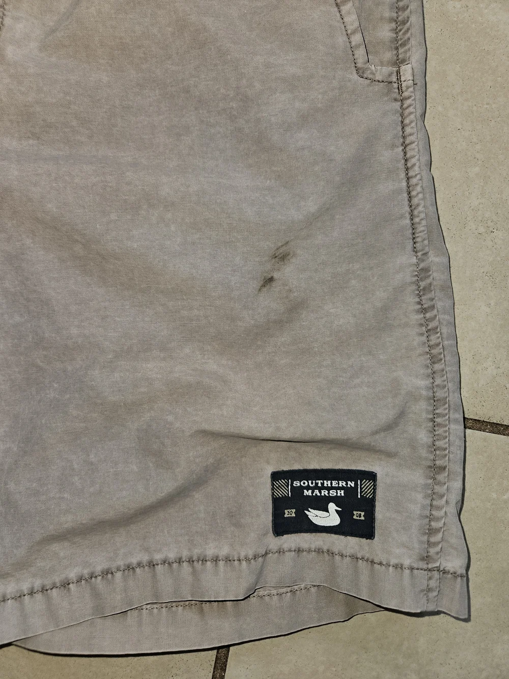 Southern Marsh Kids Taupe Swim Trunks with White Drawstring